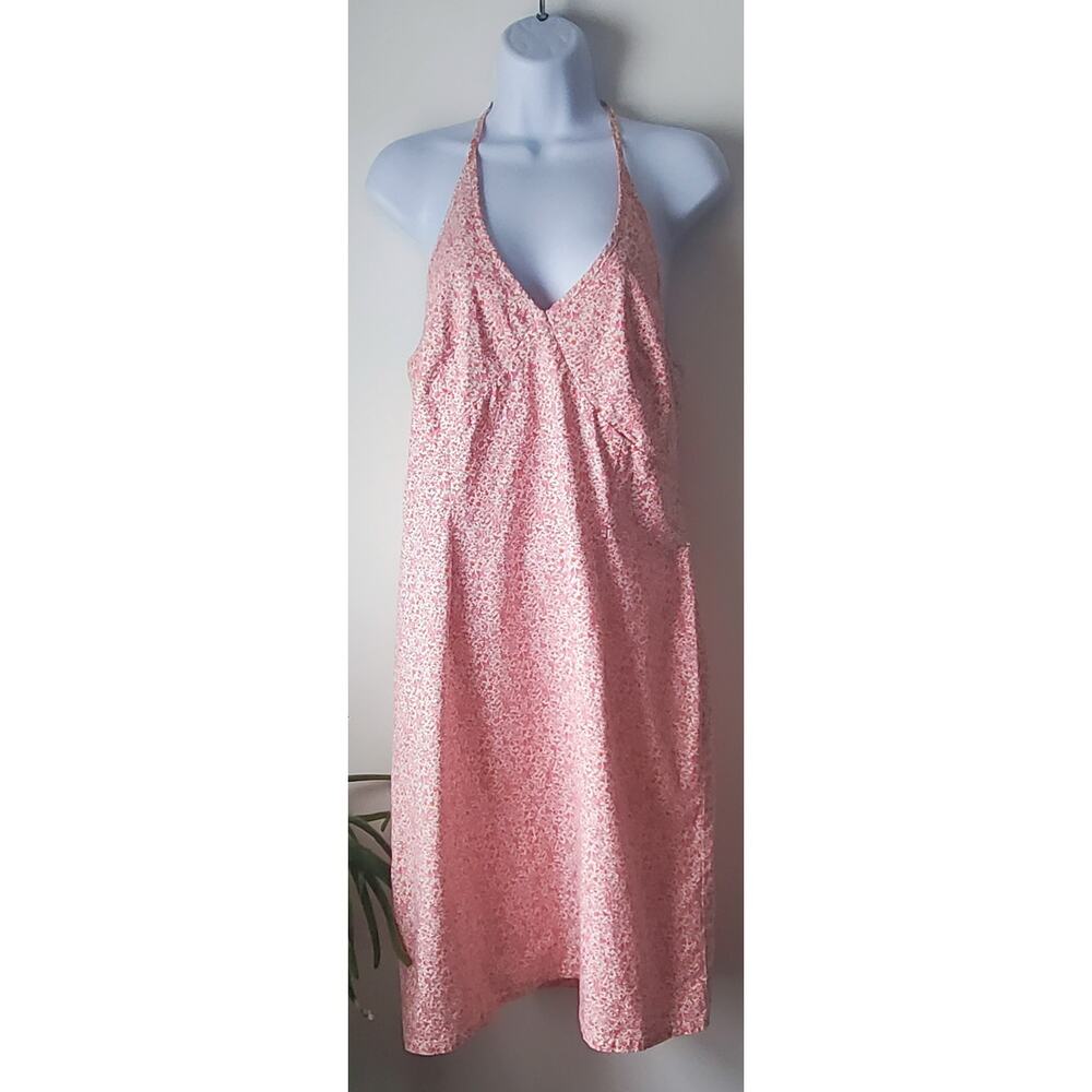 Vintage Old Navy Womens Pink Floral Babydoll Halter Dress Size 12 Beach Y2K Boho